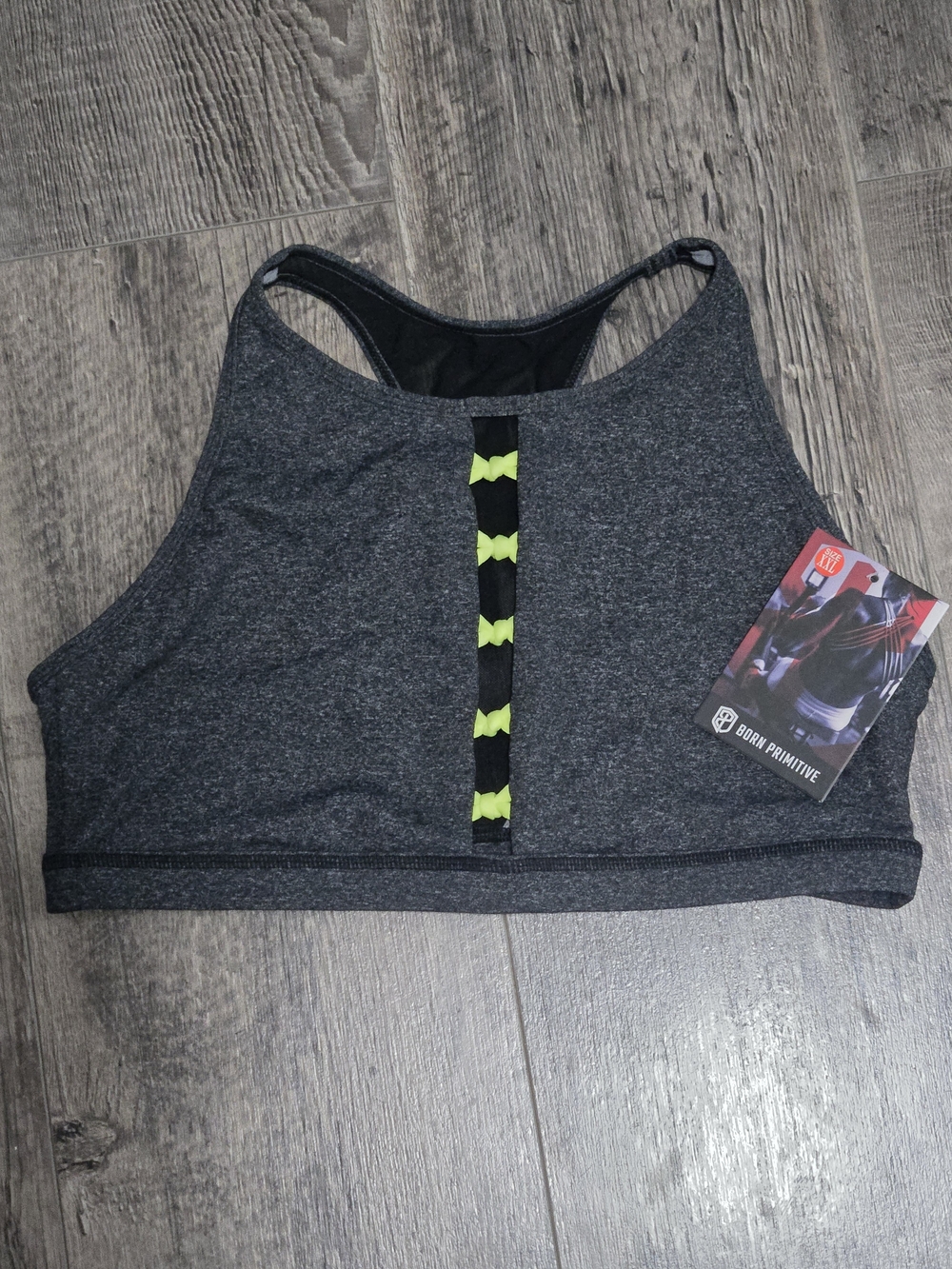 Born Primitive Women's Heather Charcoal High-Neck Sports Bra with Lime Accents